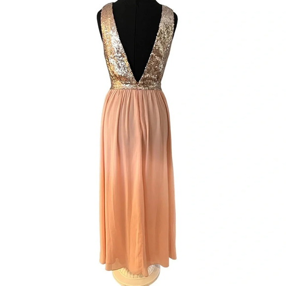 Lulu's Elegant Encounter Rose Gold Sequin Maxi Dress MEDIUM Style 401032 - Picture 7 of 15